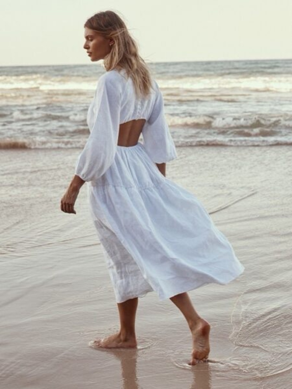 Dissh impala white linen midi dress